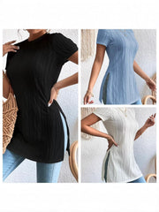Casual Textured Tunic Top - Loose Fit Longline Blouse