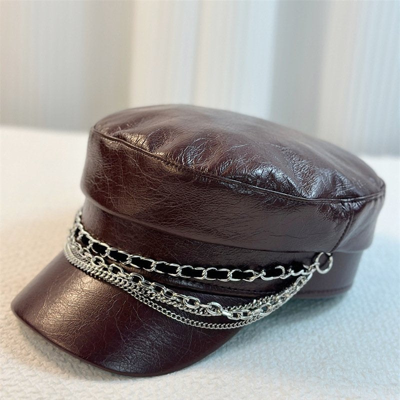 Trendy PU Leather Newsboy Hat for Women