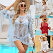 Sexy Hollow Out Long Sleeve Cover Up Shirt For Women, Beach Vacation Style