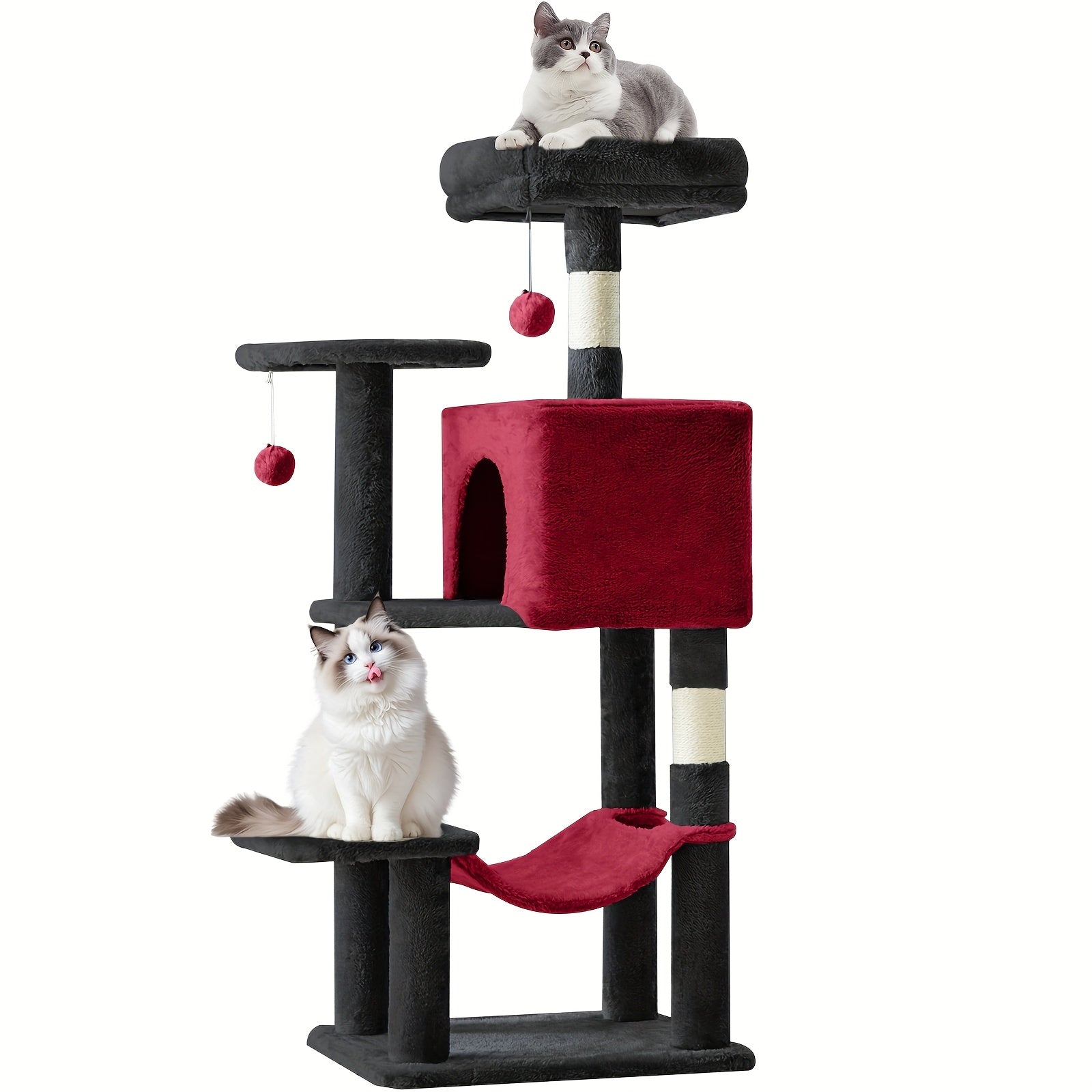 Edx 44" Multi-Level Cat Tree Tower With Condo, Natural Sisal Scratching Posts, Hammock & Platforms - Heavy-Duty Sturdy Cat House For Indoor Cats & Kittens, Multi-Cat Climbing Furniture With Hanging...