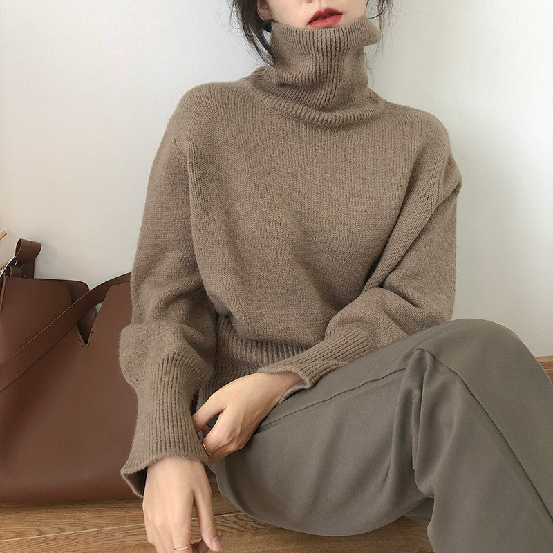Japanese-style Retro Turtleneck Sweater for Women Loose and Laid-back