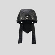 Skull Rivet Punk Hat for Men & Women, Black Leather Motorcycle Hat