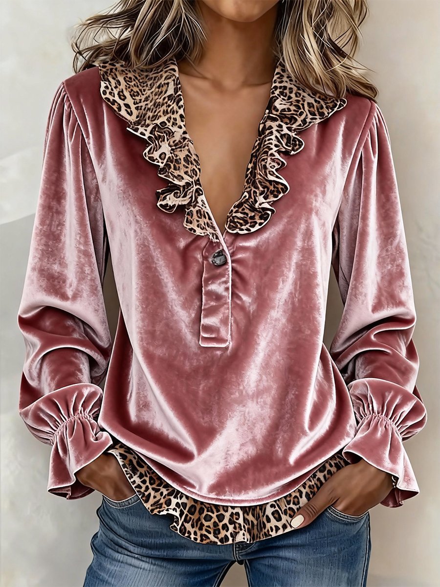 Leopard Print Color Block Top for Women