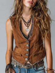 Stylish Caramel Denim Vest for Women