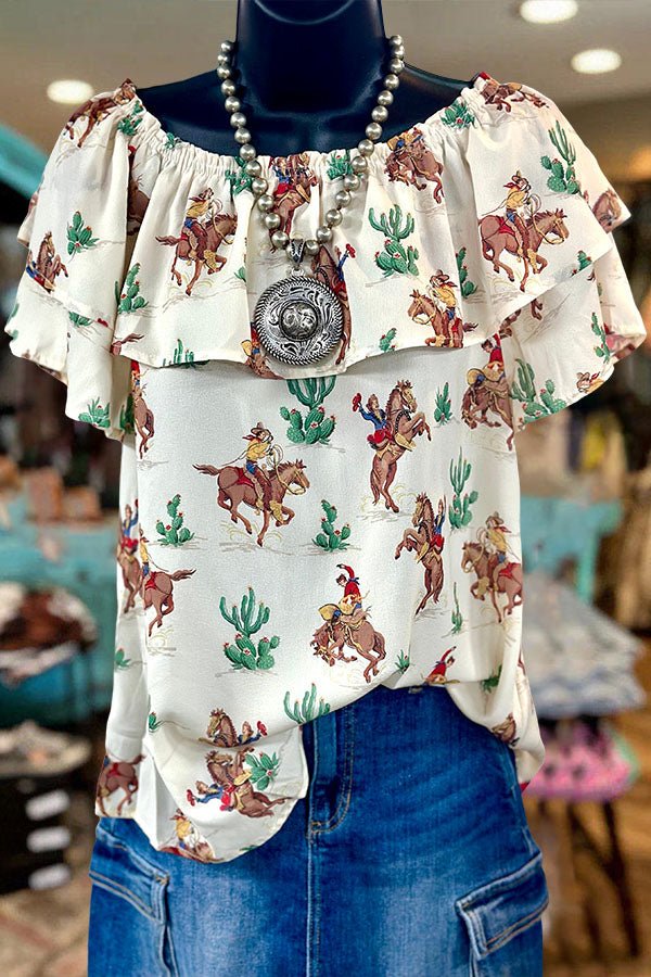Ruffle Cactus Print Blouse