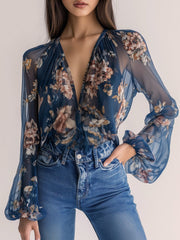 Navy Floral Boho Shirt for Women