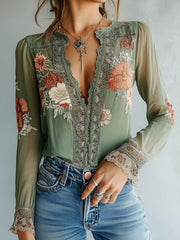 Floral Lace Boho Blouse for Women