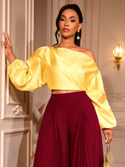 Elegant One Shoulder Blouse with Puff Sleeves