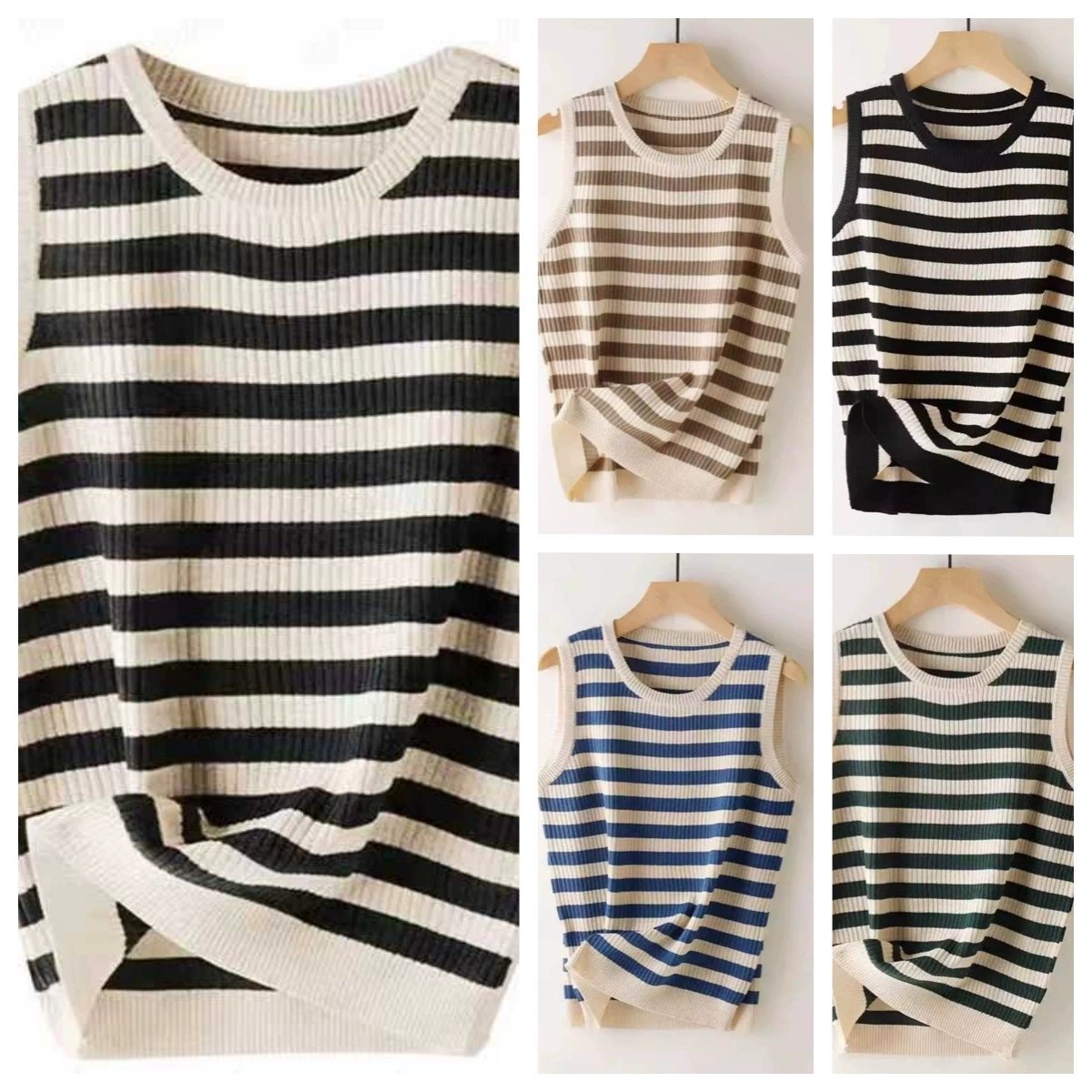 Striped Camisole Vest for Women, Slim Fit, Contrasting Color Inner Top