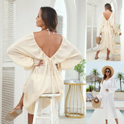 Beach Kimono Cover Up Kaftan, Round Neck Deep V Open Back