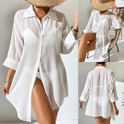 Beach Cover Up Shirt for Women - Chiffon Polo, Thin Mesh Blouse