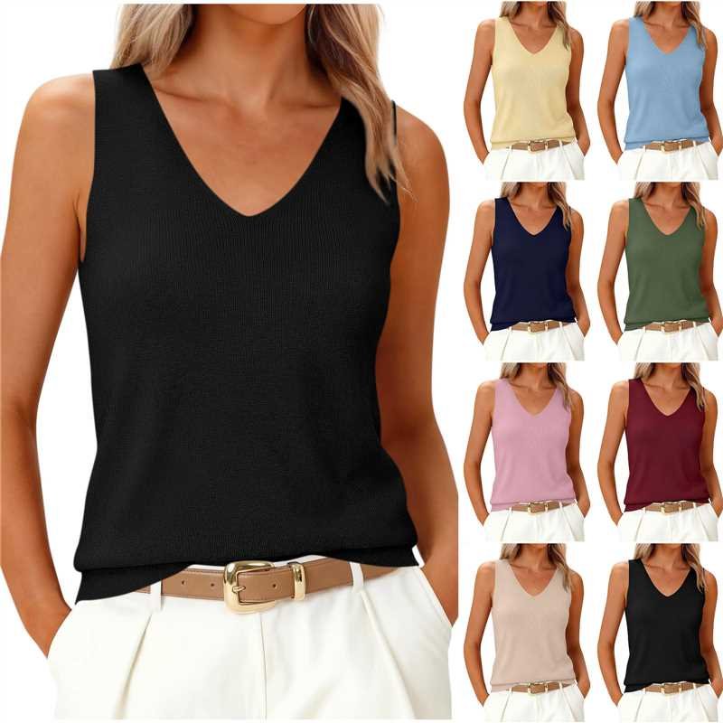 Summer V-Neck Camisole Vest for Women, Solid Color, Slim Fit, Sleeveless Base Shirt