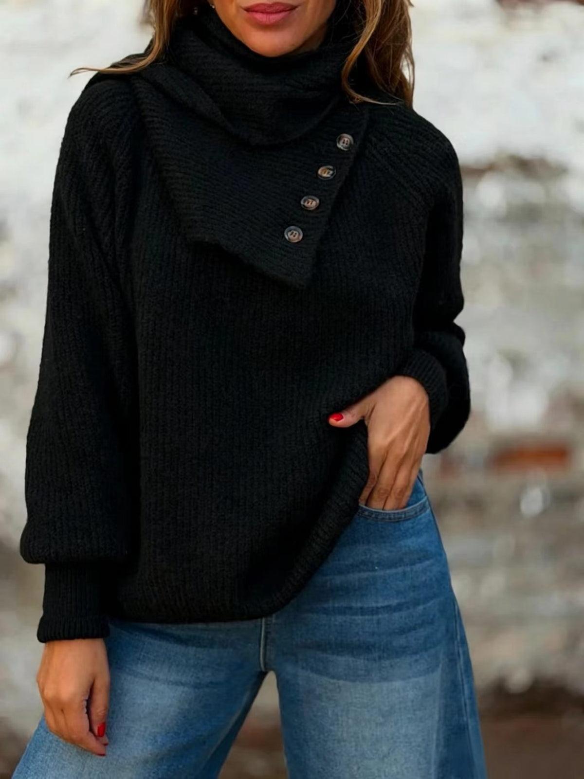Irregular Lapel Turtleneck Sweater for Women