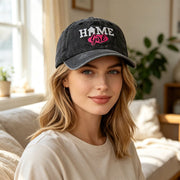 Vintage Washed Black Baseball Cap for Women - HOME Girl Embroidered Hat
