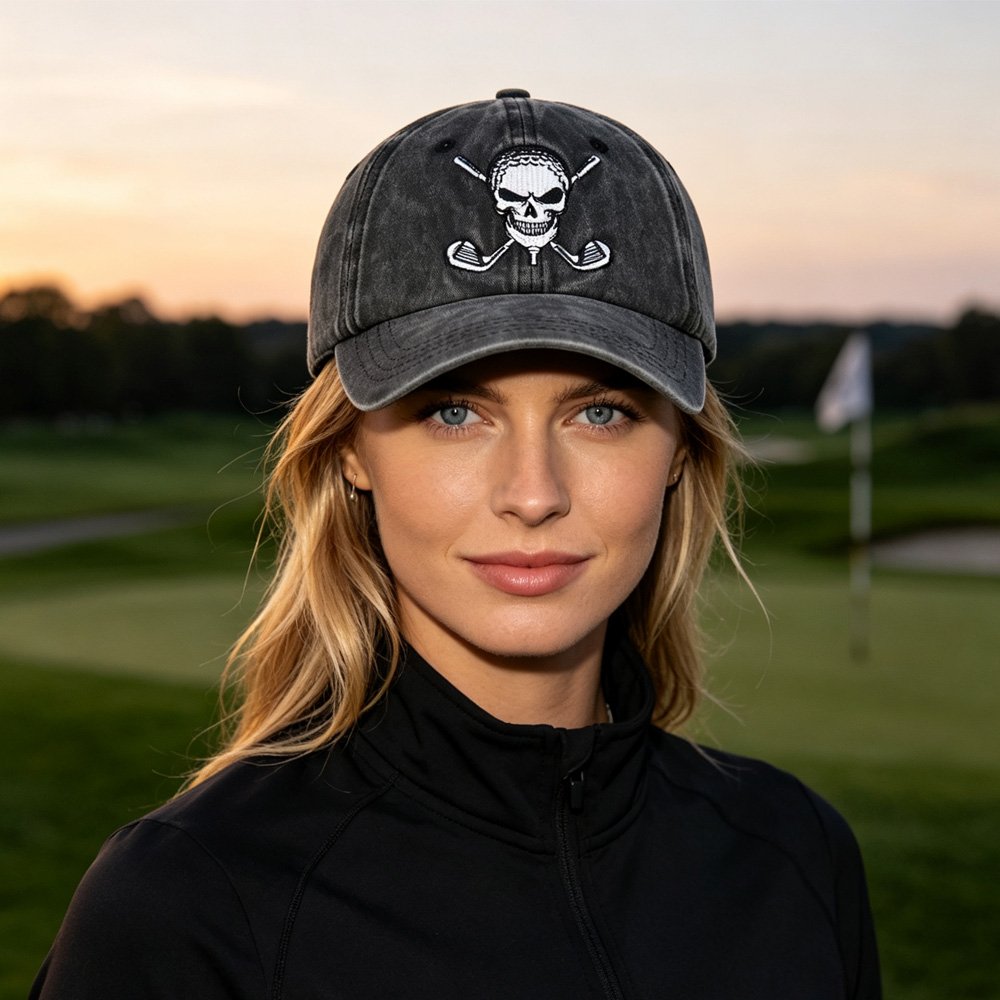 Vintage Golf Skull Baseball Cap - Unisex Washed Cotton