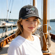 Nautical Baseball Cap for Women - Vintage Washed Distressed Cotton with Ship Wheel Embroidery