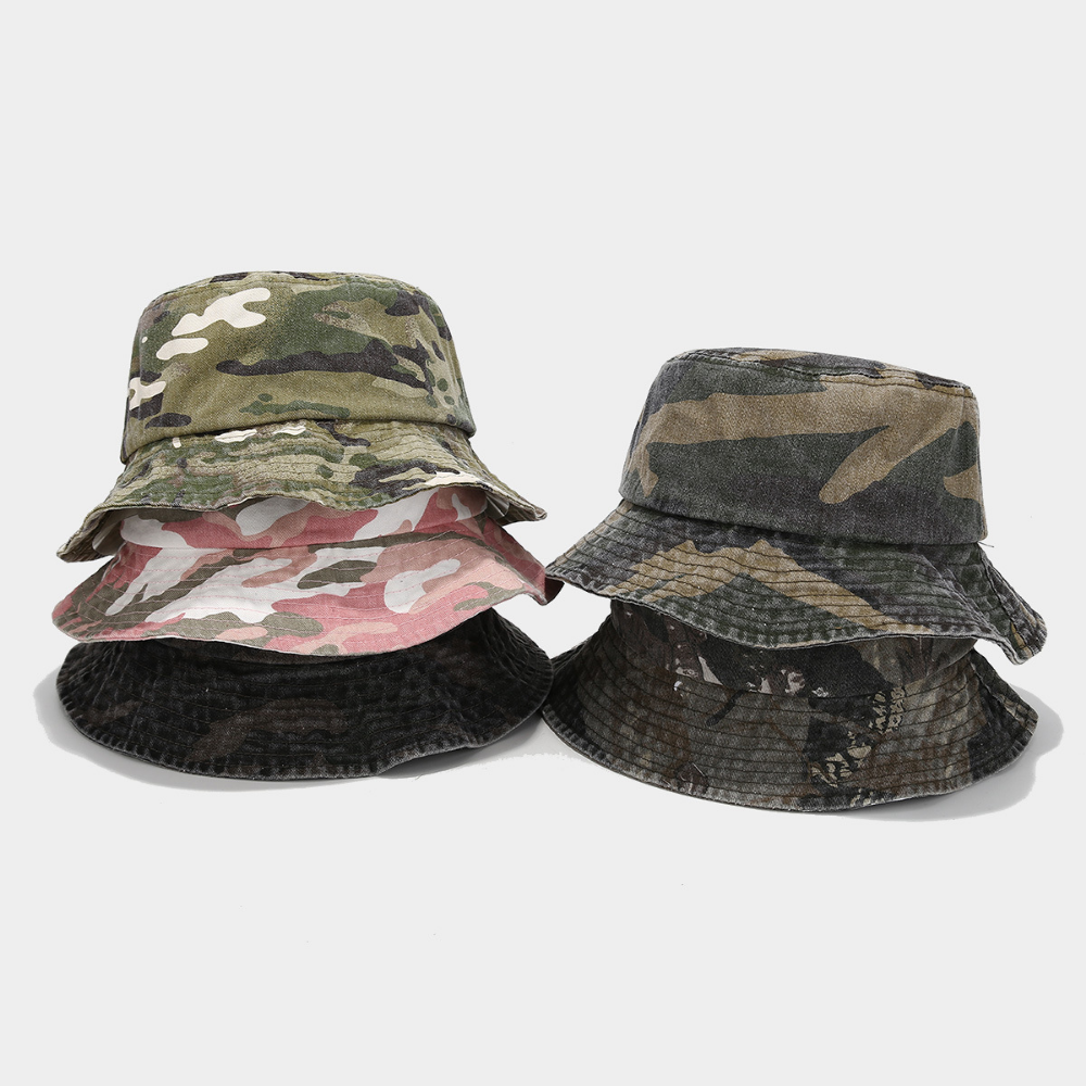 Retro Camo Fisherman Hat - Wide Brim Sun Protection