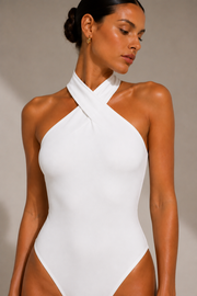 Women's Cross Halter Bodysuit Sleeveless Soft Stretch Fitted Basic Tank Top