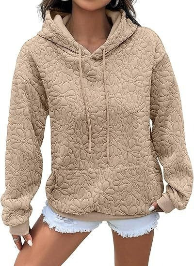 Cozy Autumn Winter Hoodie - Women's Textured Long Sleeve Sweatshirt