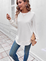 Basic Asymmetric Texture Long Sleeve T-Shirt for Women