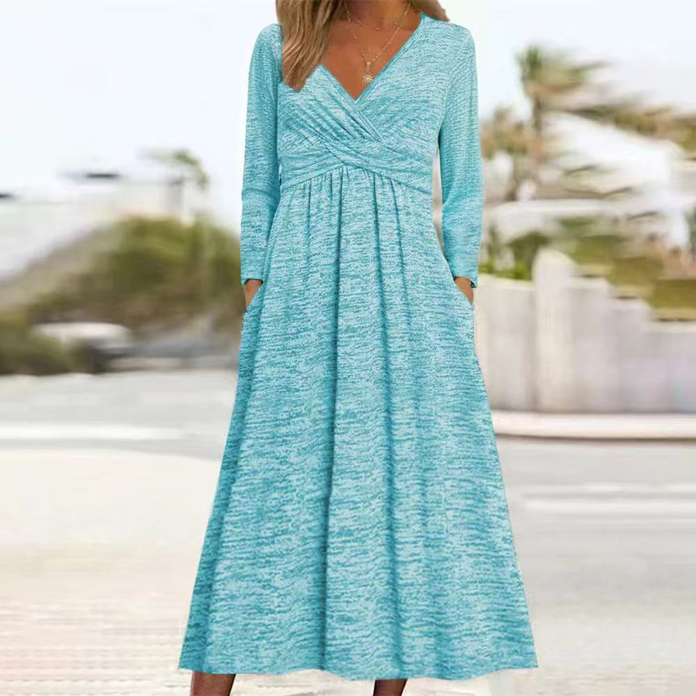 Womens Long-sleeved Casual Pocket Dress