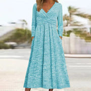 Womens Long-sleeved Casual Pocket Dress