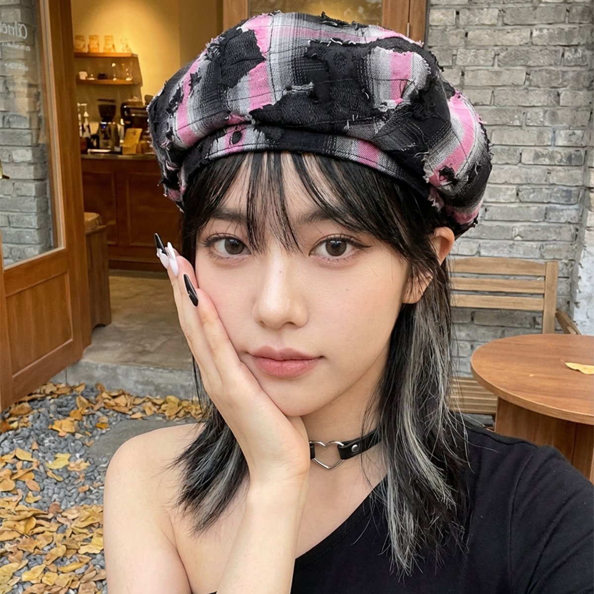 Distressed Check Beret for Women - Everyday Chic Streetwear Hat