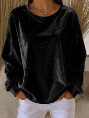 Autumn Winter Velvet Tee for Women, Long Sleeve, Round Neck, Casual Style