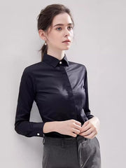 Women's Smooth Silk Long Sleeve Shirt, Slim Fit, Business Casual