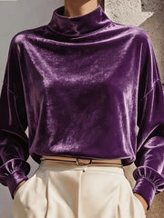 Winter Velvet Turtleneck Top for Women