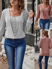 Loose Long Sleeve Knit Top for Women - Casual Fashion Blouse