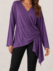 Autumn Solid Color Elegant V-Neck Long Sleeve Top