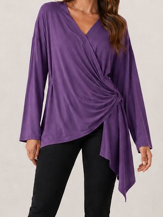 Autumn Solid Color Elegant V-Neck Long Sleeve Top