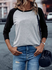 Color Block Long Sleeve Pullover T Shirt for Women