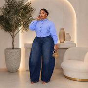 Asymmetric Cropped Rhinestone Shirt with Vertical Stripes
