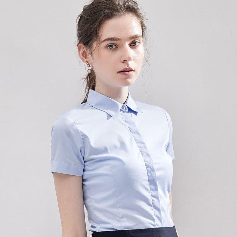 Professional Women's Wrinkle-Free Blouse, Elegant Solid Color Shirt for Work or Commute