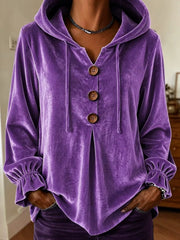 Casual Button Drawstring Hoodie for Women