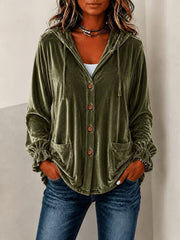 Autumn Winter Velvet Cardigan for Women, Solid Color Hoodie