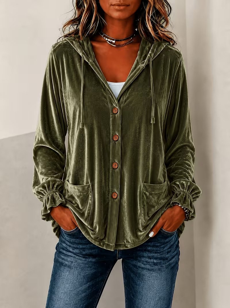 Autumn Winter Velvet Cardigan for Women, Solid Color Hoodie