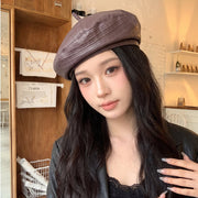 British Retro Beret for Women - 3D Grid Embossed
