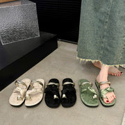 Women's Summer Sandals with Bow Knot Toe Ring & Metallic Strap Flip Flops