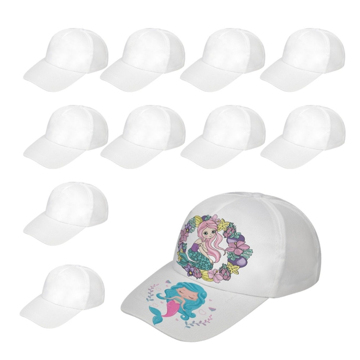 Mermaid Hat Set for Painting - 10 White Caps & Art Supplies