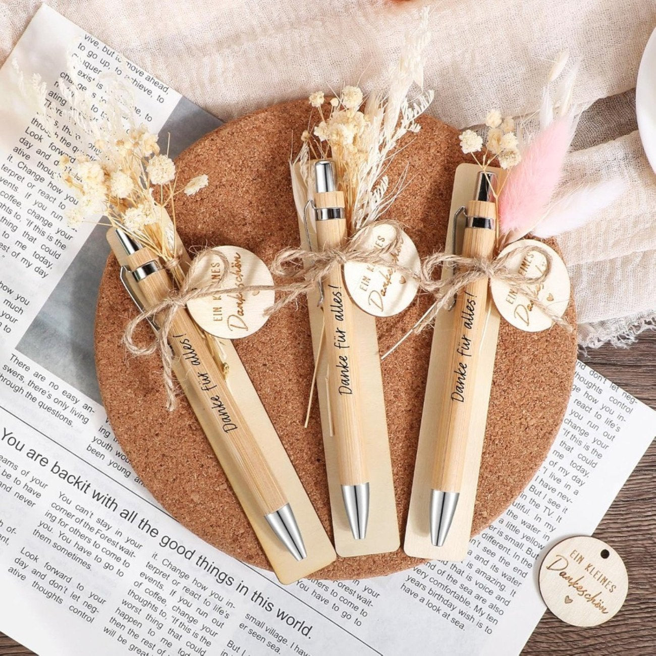 20pc Wooden Thank You Ballpoint Pen Set - Perfect Farewell Gift
