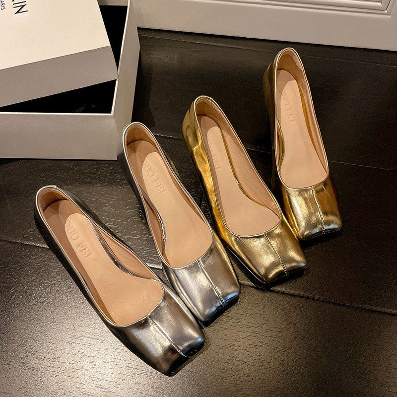 Metallic Ballet Flats for Women, Vintage Commuter Dress Shoes