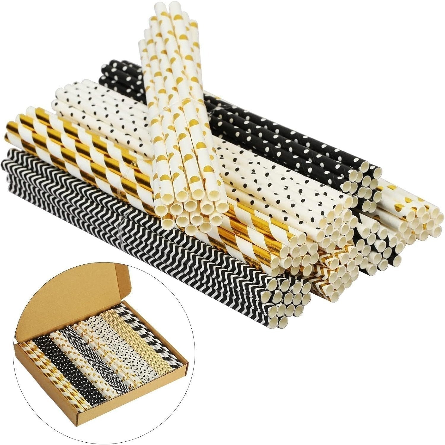 Black Gold Straws Party Pack - 120 Count