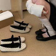 Vintage Polka Dot Mary Jane Flats - Soft Square Toe Non Slip Casual Shoes