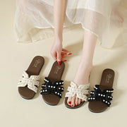 Elegant Pearl Strap Slide Sandals for Women