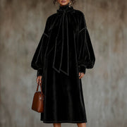 Vintage Velvet Turtleneck Dress with Tie Detail