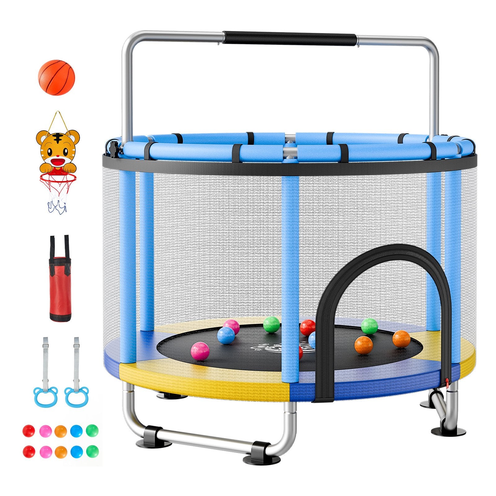 Kids 60" Trampoline with Enclosure Net & Adjustable Bar