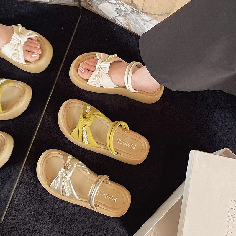 Beachy Platform Slides with Pearl Decor